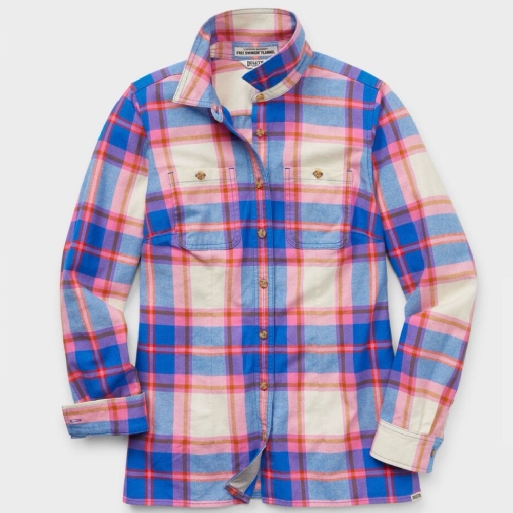 Duluth Trading Co Women's Plaid Button Down - Blue, Pink, Cream